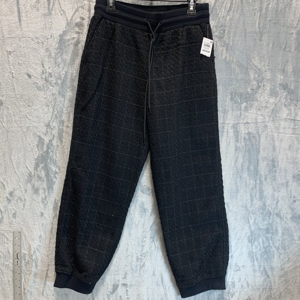 Mode of One Men's Jogger Pants M‎ Blac Regular-Fit Tapered-Leg Tweed Drawstring